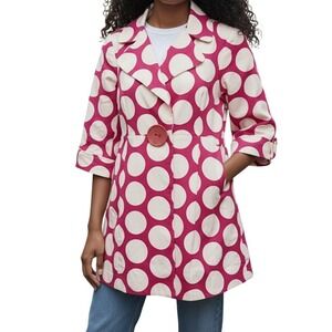 3 SISTERS Bubblegum Pink W/White Polka Dot 3/4" Sleeve Button Jacket‎ EUC Size S